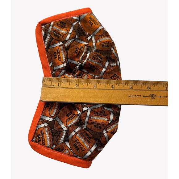 Handmade FOOTBALL USA ORANGE Microwave Safe Bowl Cozy Reversible Quilted Cozie - Picture 6 of 8